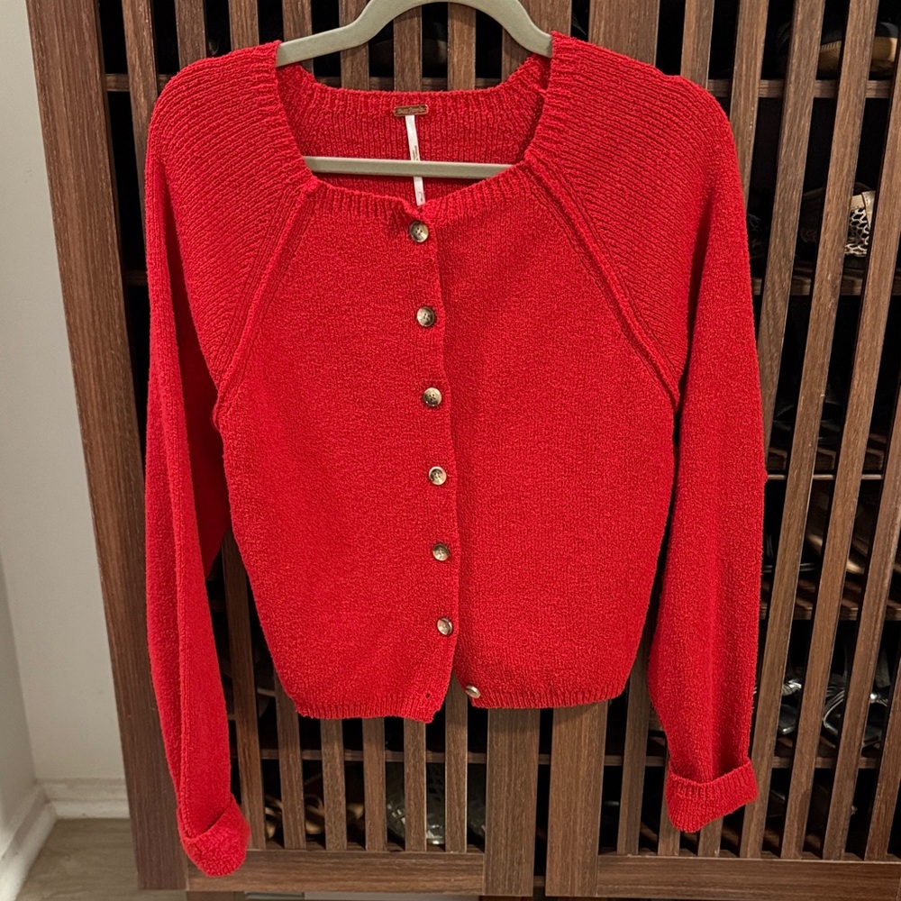 NWT Free People Red Button-Up Women's Sweater